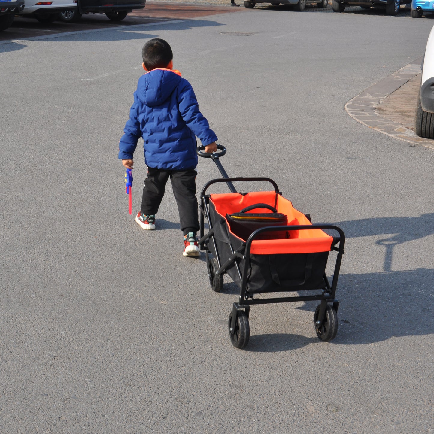 Folding Wagon Garden Shopping Beach Cart (Black+Yellow)