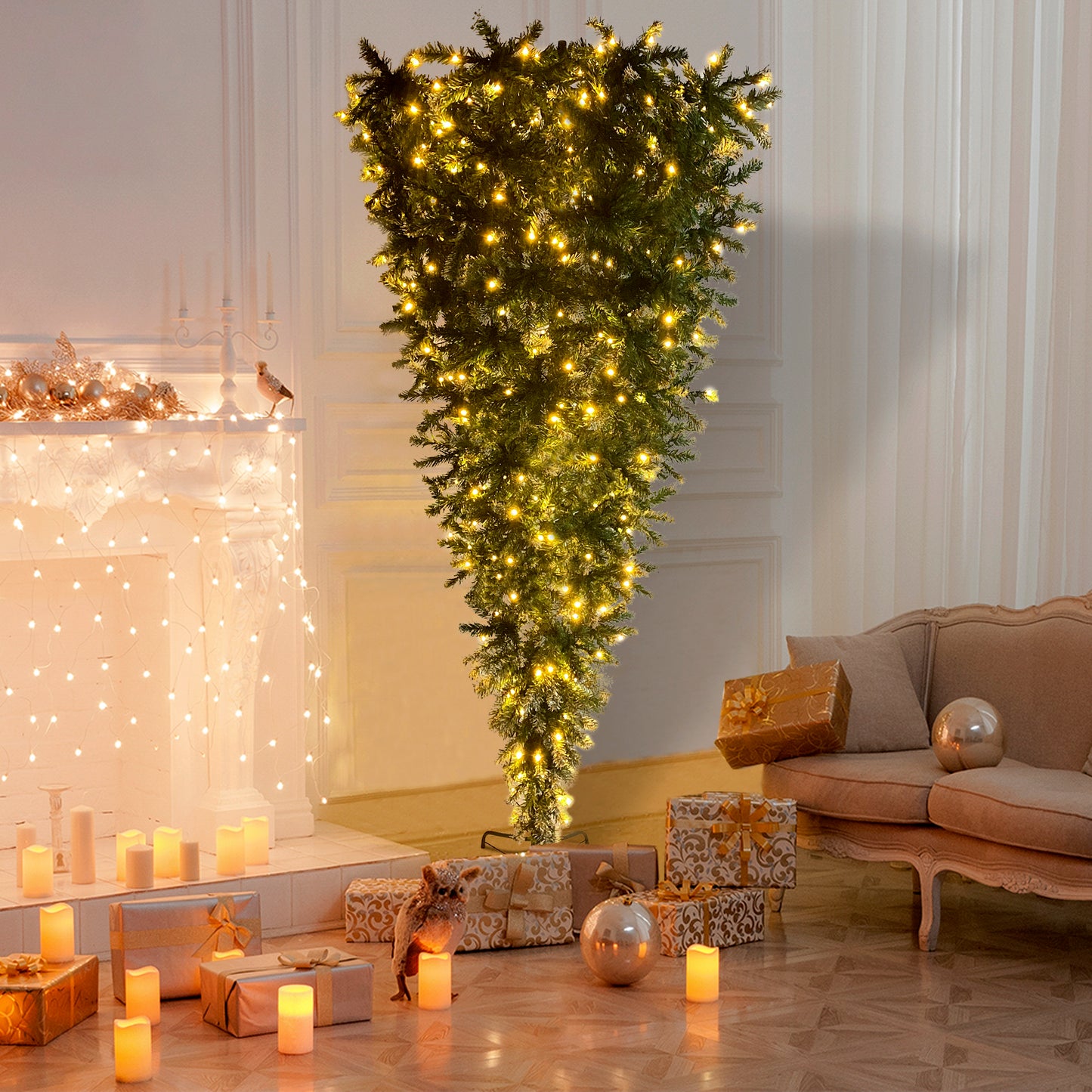 Upside Down Green Christmas Tree, Reinforced Metal Base & Easy Assembly 7.4ft X-mas