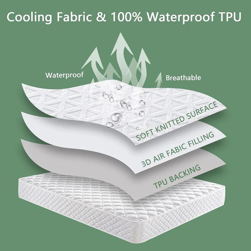 HYSEAS Waterproof Mattress Protector Queen Size Bed Mattress Cover Breathable Bamboo 3D Air Fabric Cooling Mattress Pad Cover Smooth Soft Noiseless Washable, 8''-21'' Deep Pocket