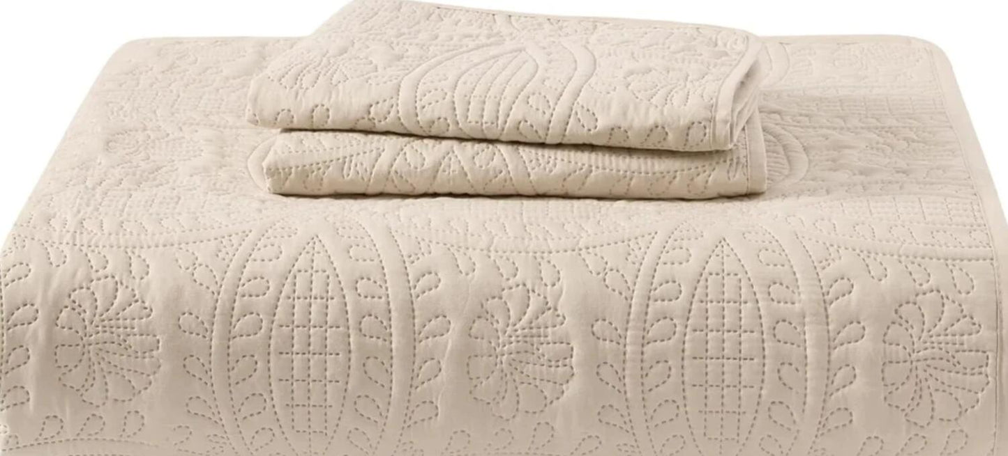 HYSEAS King Size Bedspread Coverlet Set - Bedding Cover with Shams - Ultrasonic Quilting Technology - 3 Piece Oversized King Quilt Set - Bedspreads & Coverlets (King, Beige)