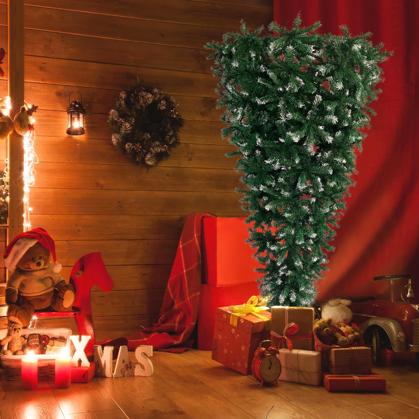 Upside Down Green Christmas Tree, Reinforced Metal Base & Easy Assembly 7.4ft X-mas