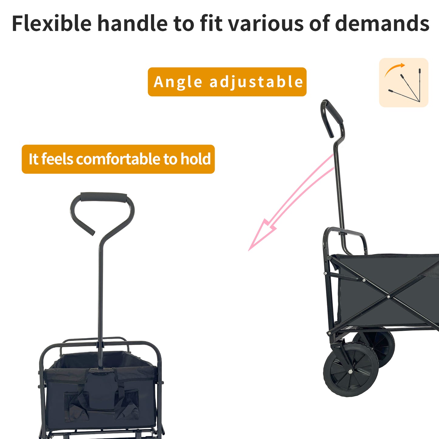 Collapsible Folding Wagon, Push Pull Foldable Beach Wagon Cart