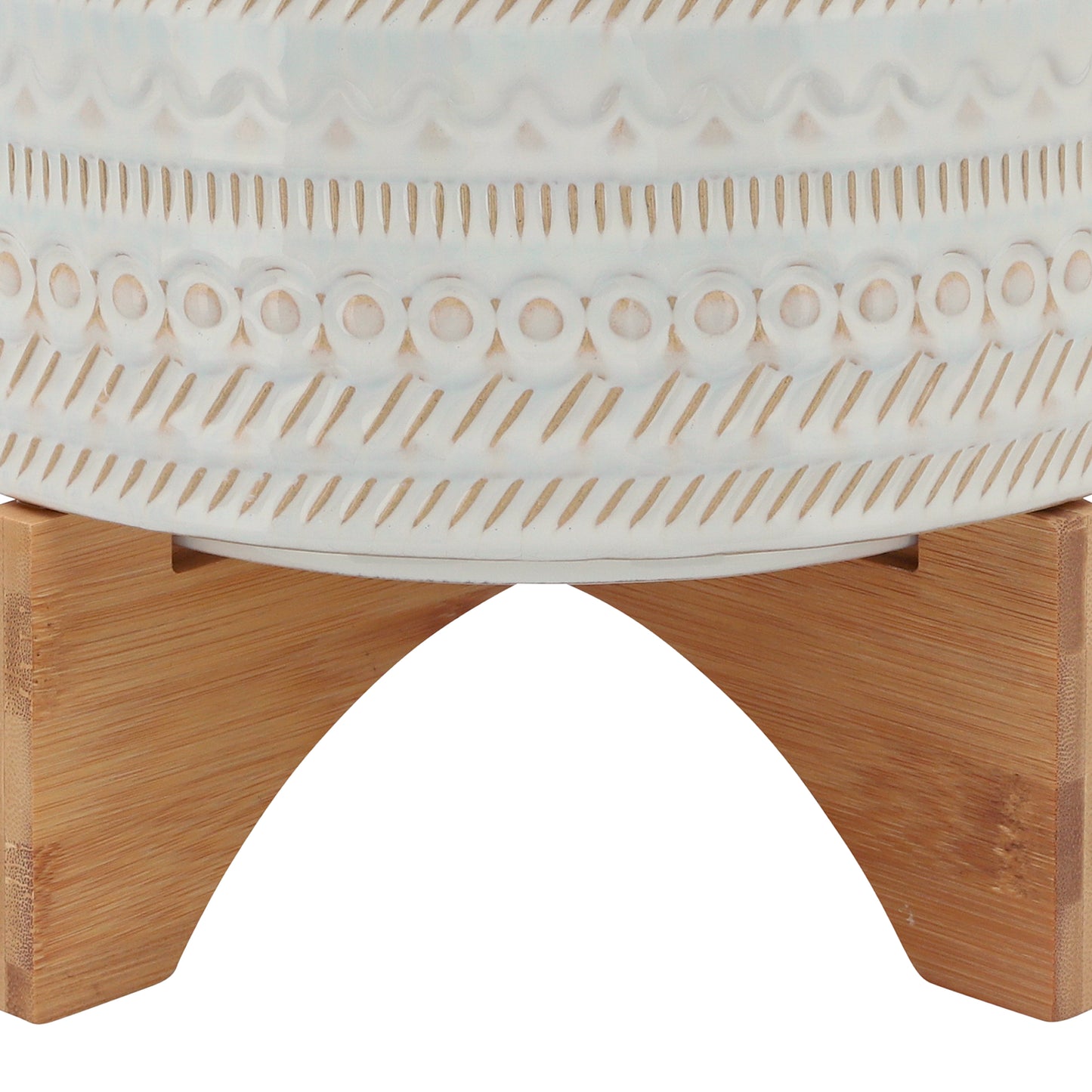 10" Tribal Planter with Wood Stand, Beige
