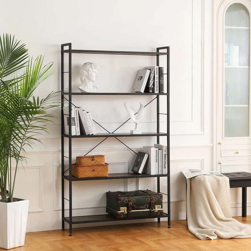 5 Tier Bookshelf, Modern Freestanding Tall Bookcase with Steel Frame, Industrial Wood Book Shelf