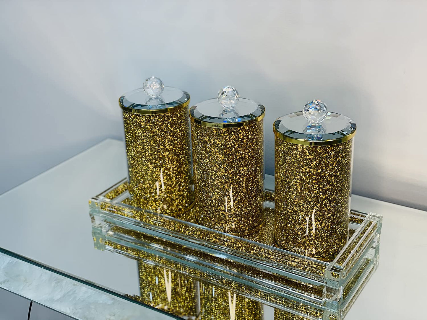 Exquisite Three Glass Canister with Tray in Gift Box