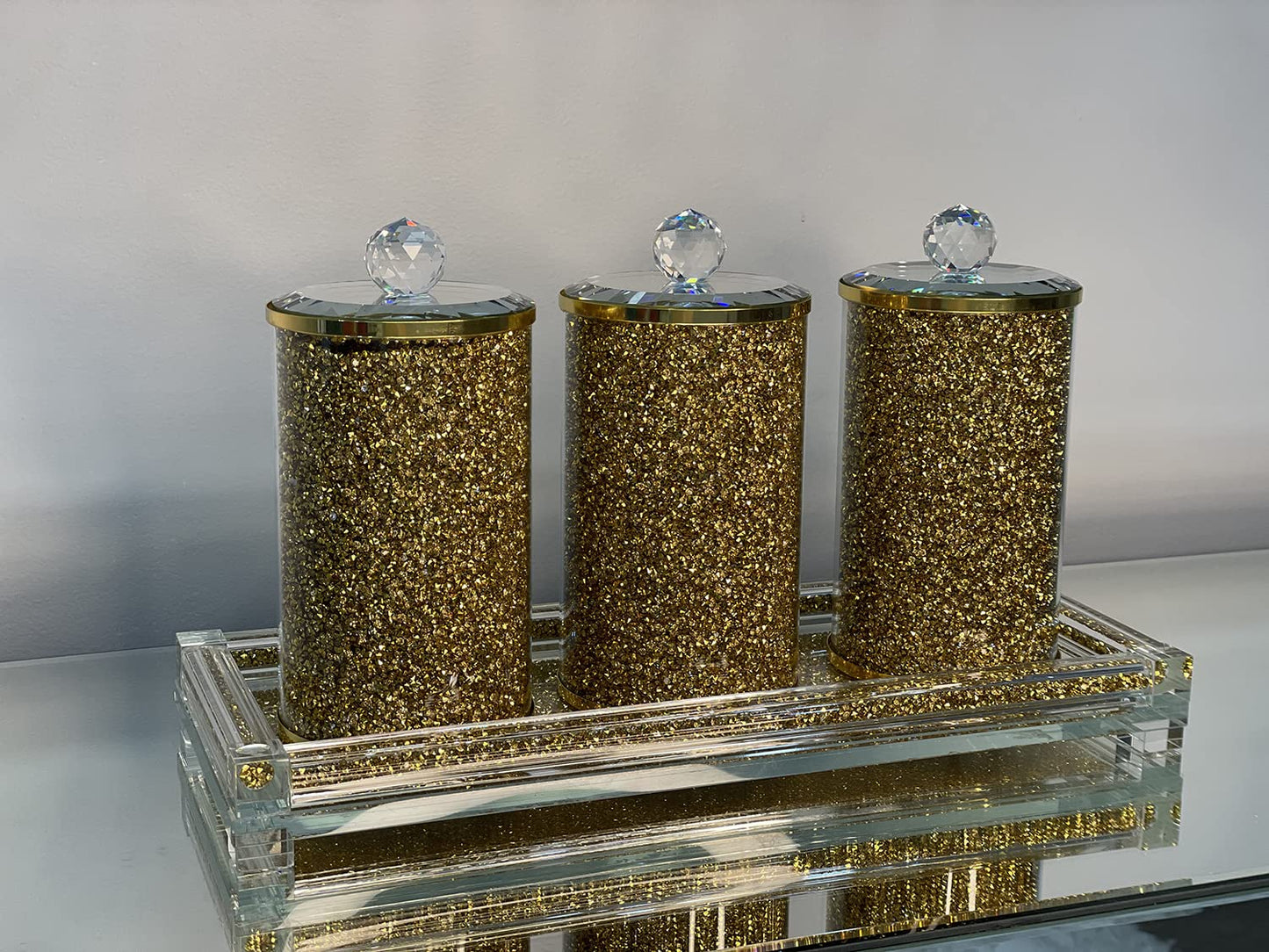 Exquisite Three Glass Canister with Tray in Gift Box