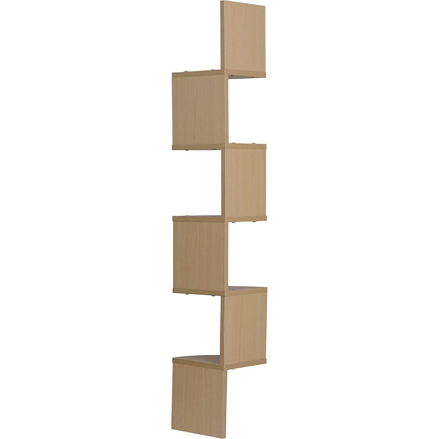 Large Laminated Beech Veneer Corner Wall Mount Shelf Natural Brown Modern Contemporary Wood