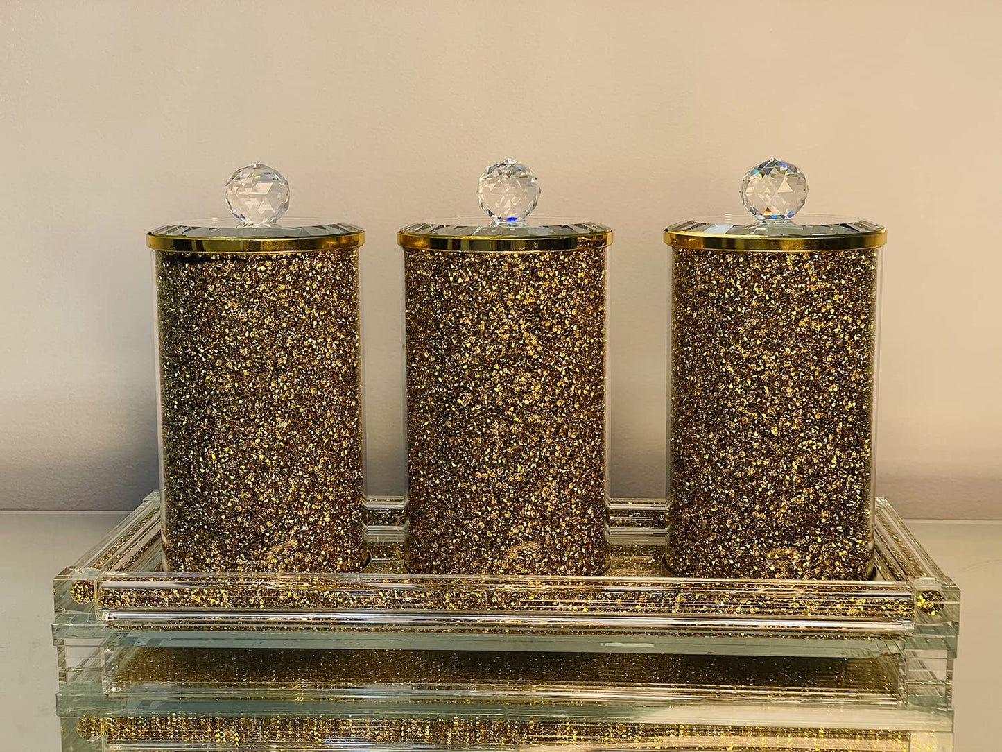 Exquisite Three Glass Canister with Tray in Gift Box