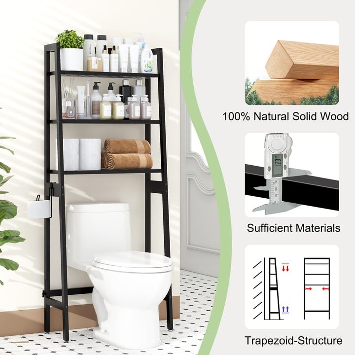 Over The Toilet Storage, Wooden 3-Tier Over-The-Toilet Rack Bathroom Space Saver Organizer