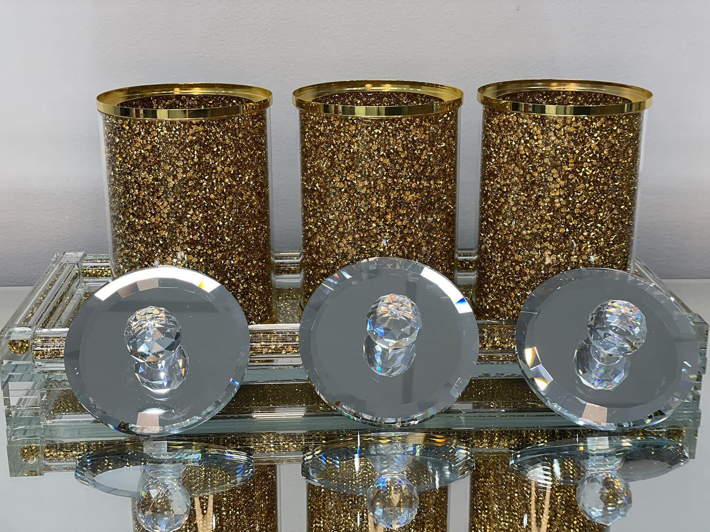 Exquisite Three Glass Canister with Tray in Gift Box