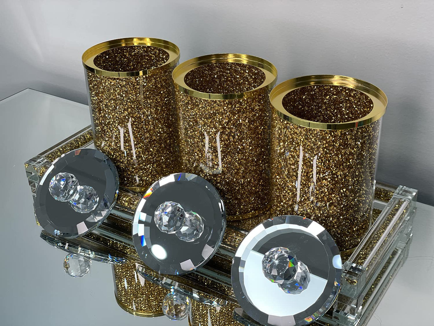 Exquisite Three Glass Canister with Tray in Gift Box