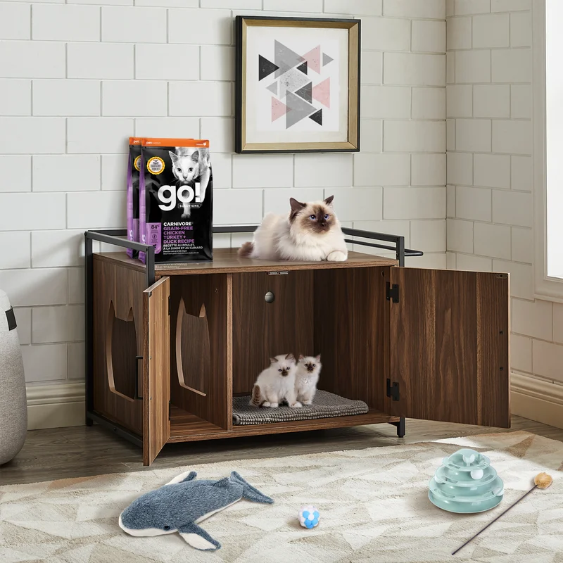 Cat Litter Box Pet Crate with Bench Seat & Cat Washroom