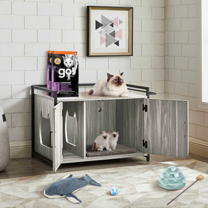 Cat Litter Box Pet Crate with Bench Seat & Cat Washroom