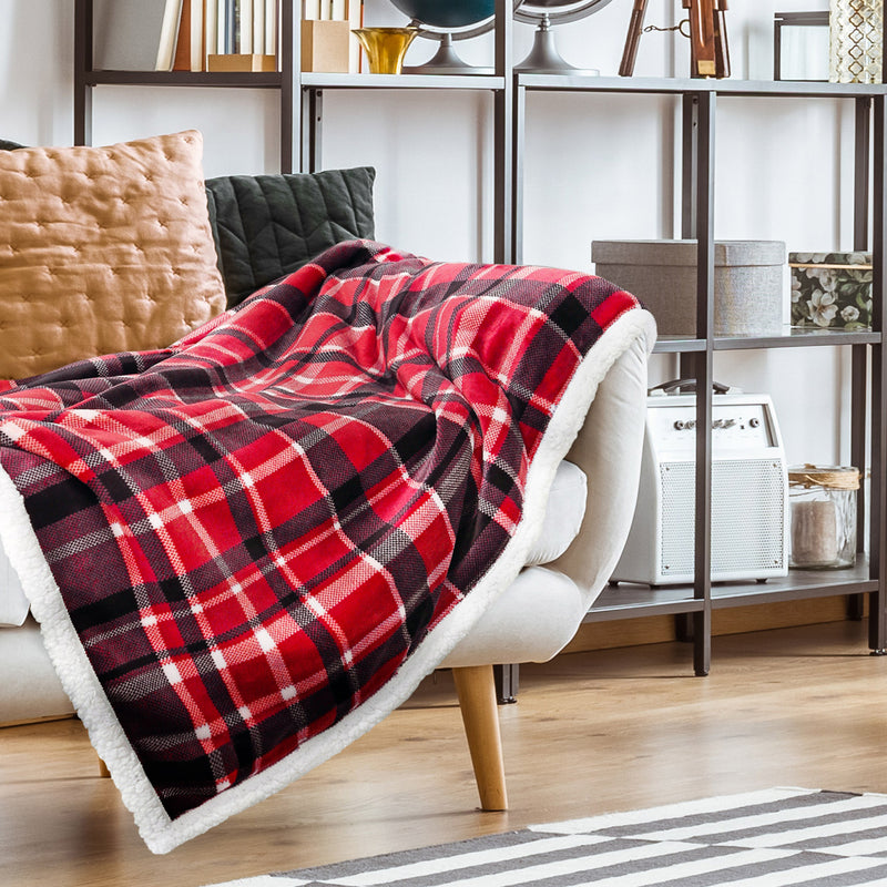 Plaid Flannel Sherpa Throw Blanket