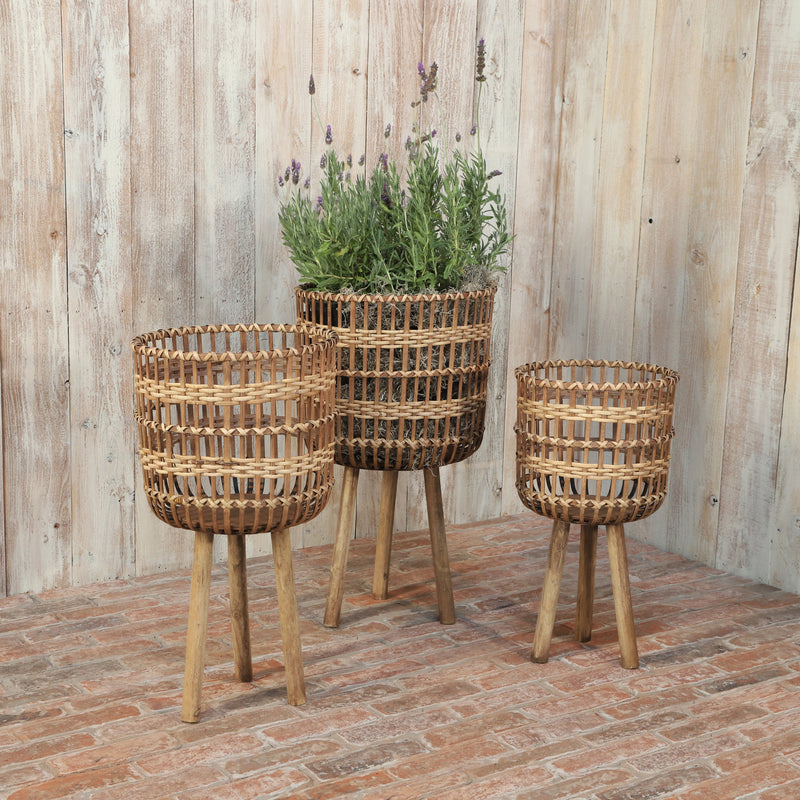 3 Pcs Bamboo Planters 11"/13"/15", Brown