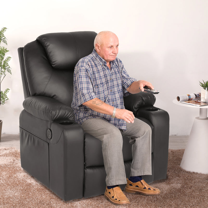Brown Premium Power Recliner with 2 Cup Holders with Lift Function, 8-Point Massage & Heating, usb Charging