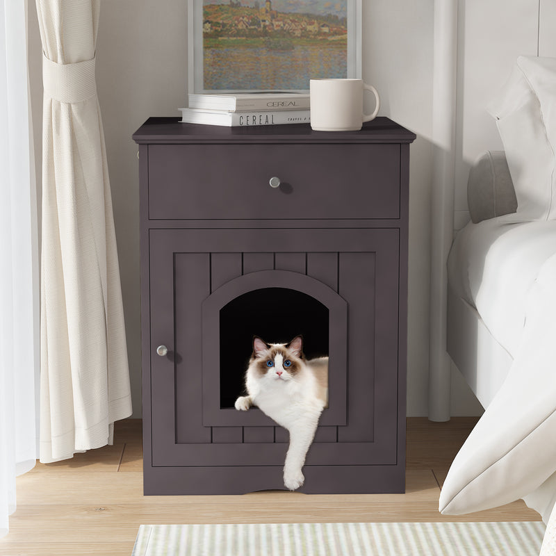 Smart Fendee Cat Litter Box Furniture, Adorable Wooden Pet House Cat Litter Box Enclosure with Drawer, Side Table, Indoor Pet Crate, Cat Home Nightstand, Easy to Clean