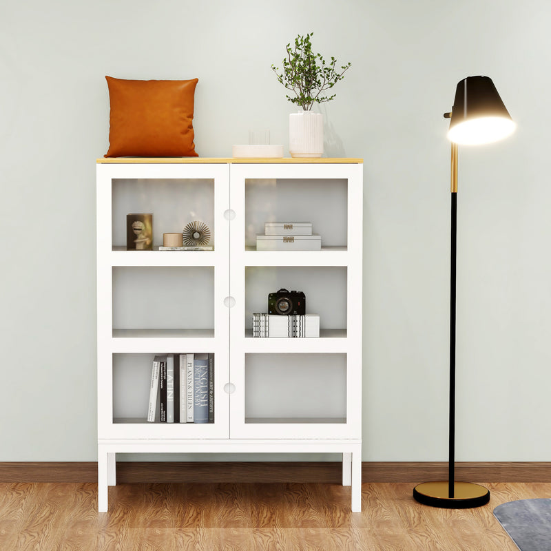 Two-door Three-tier Shelf Bookcase Cabinet