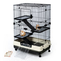 4-Tier 32"Small Animal Metal Cage Height Adjustable with Lockable Casters Grilles Pull-out Tray