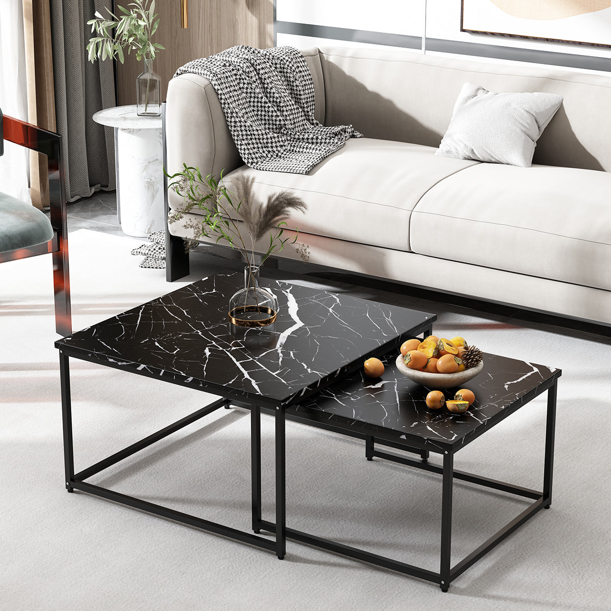 Faux Marble Nesting Coffee Tables Set of 2, 31.5''L X 31.5''W X 17.72''H