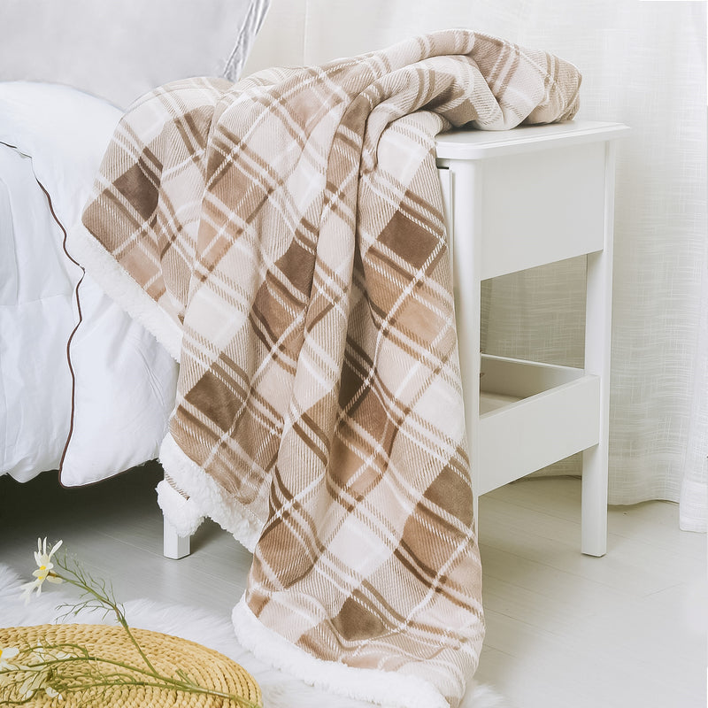 Plaid Flannel Sherpa Throw Blanket