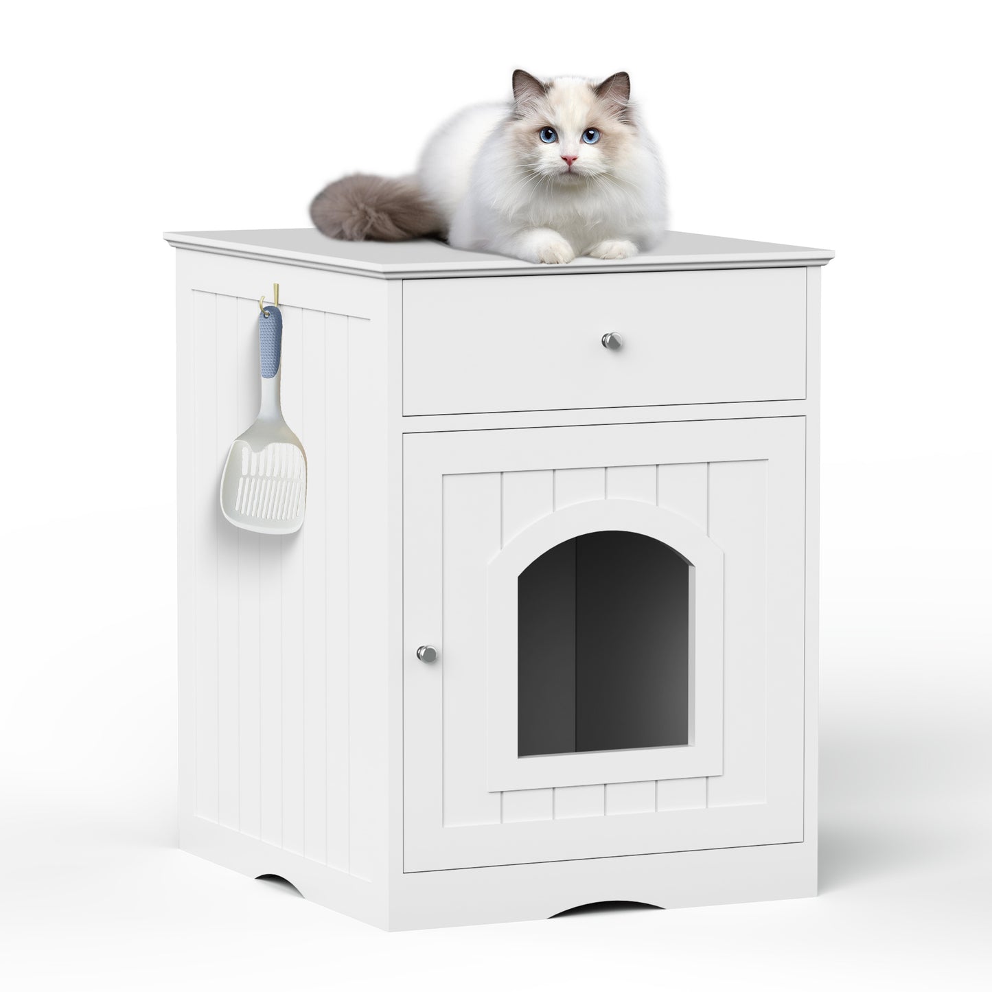 Smart Fendee Cat Litter Box Furniture, Adorable Wooden Pet House Cat Litter Box Enclosure with Drawer, Side Table, Indoor Pet Crate, Cat Home Nightstand, Easy to Clean
