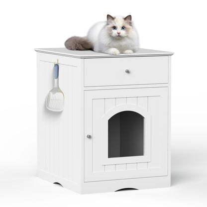 Smart Fendee Cat Litter Box Furniture, Adorable Wooden Pet House Cat Litter Box Enclosure with Drawer, Side Table, Indoor Pet Crate, Cat Home Nightstand, Easy to Clean