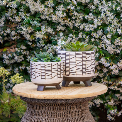 2 Pcs Ceramic Footed Planter, 6"/8"