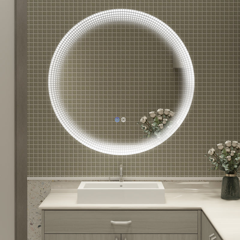 24" LED Lighted Bathroom Vanity Mirror Dimmable Anti-Fog Wall Mounted Round Makeup Mirror with Light for Wall