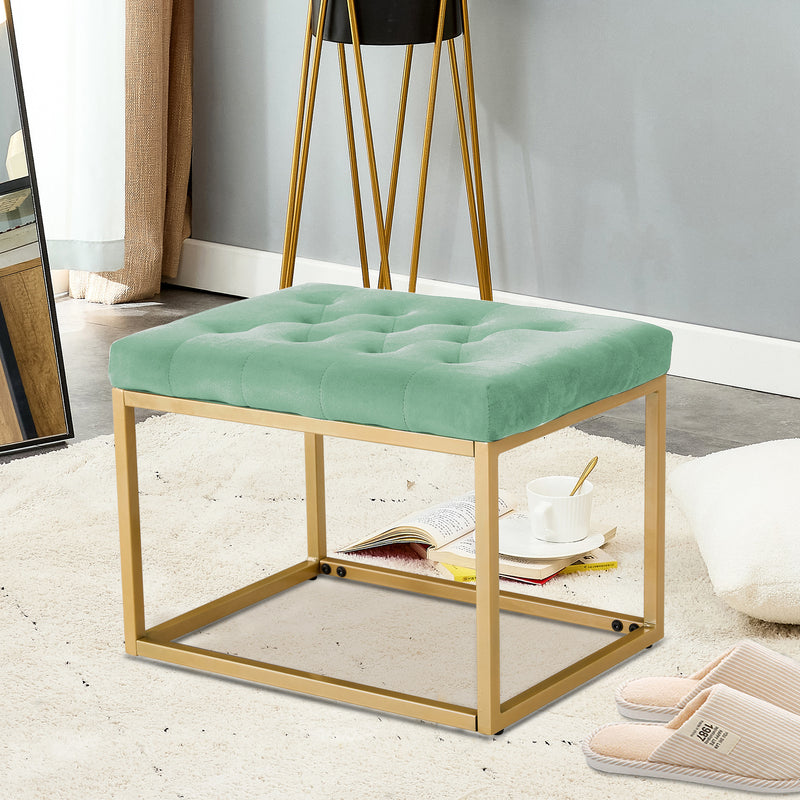 Velvet Shoe Changing Stool,Light green Footstool, Square Vanity Chair, Sofa Stool,Makup Stool