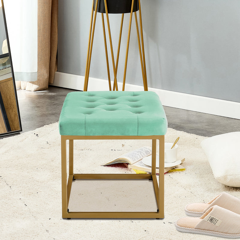 Velvet Shoe Changing Stool,Light green Footstool, Square Vanity Chair, Sofa Stool,Makup Stool