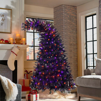 6FT Artificial Fir Bent Top Halloween Christmas Tree, Xmas Tree Bendable Grinch Style w/1,080 Lush Branch Tips, 300 LED Lights X-mas Halloween Style