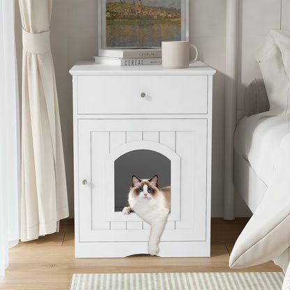 Smart Fendee Cat Litter Box Furniture, Adorable Wooden Pet House Cat Litter Box Enclosure with Drawer, Side Table, Indoor Pet Crate, Cat Home Nightstand, Easy to Clean