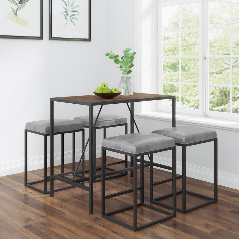 Indoor Walnut Metal Pub Dining Table with Metal Frame