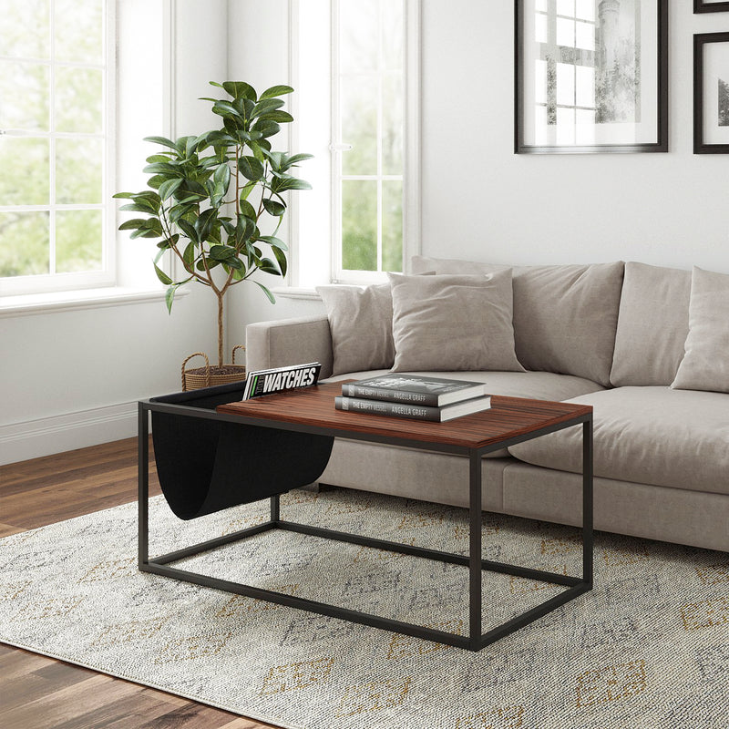 Indoor Walnut Sofa Table with Metal Frame and Canvas Hanger