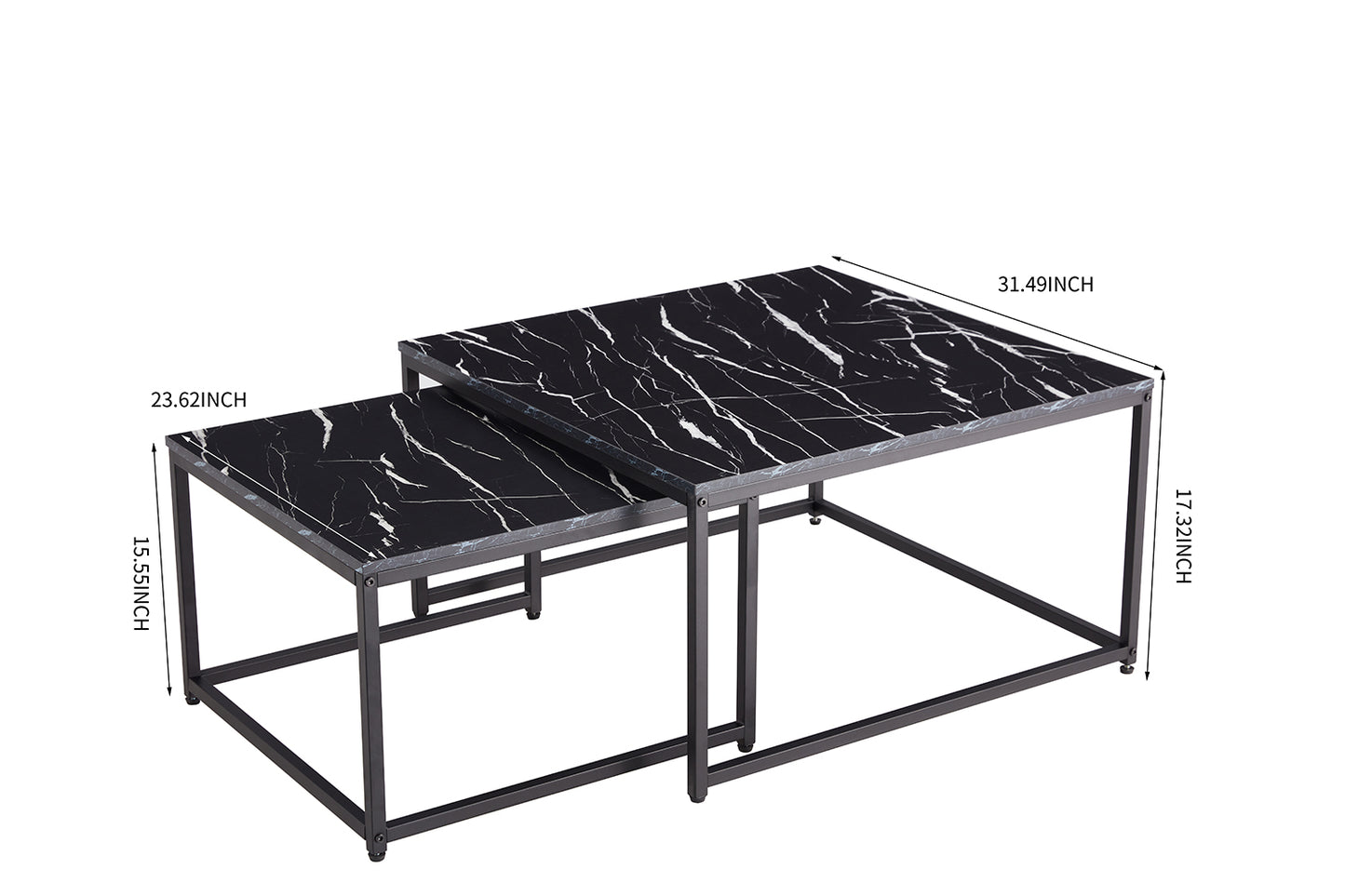 Faux Marble Nesting Coffee Tables Set of 2, 31.5''L X 31.5''W X 17.72''H