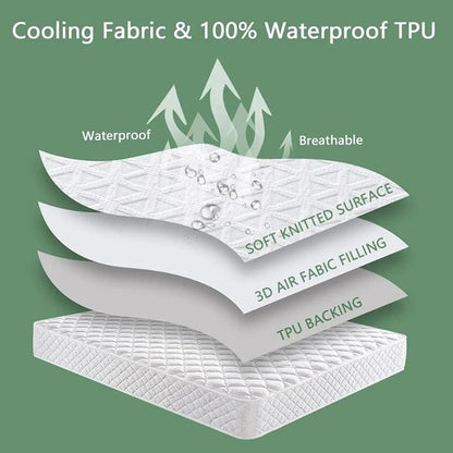 HYSEAS Waterproof Mattress Protector Queen Size Bed Mattress Cover Breathable Bamboo 3D Air Fabric Cooling Mattress Pad Cover Smooth Soft Noiseless Washable, 8''-21'' Deep Pocket