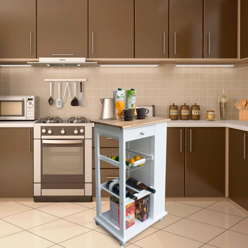 Mobile Kitchen Island with Two Lockable Wheels, Rubber Wood Top, Black Color