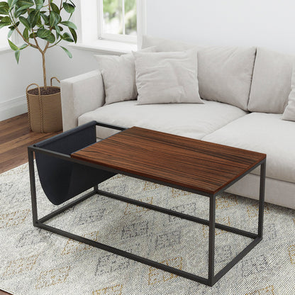 Indoor Walnut Sofa Table with Metal Frame and Canvas Hanger