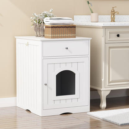 Smart Fendee Cat Litter Box Furniture, Adorable Wooden Pet House Cat Litter Box Enclosure with Drawer, Side Table, Indoor Pet Crate, Cat Home Nightstand, Easy to Clean