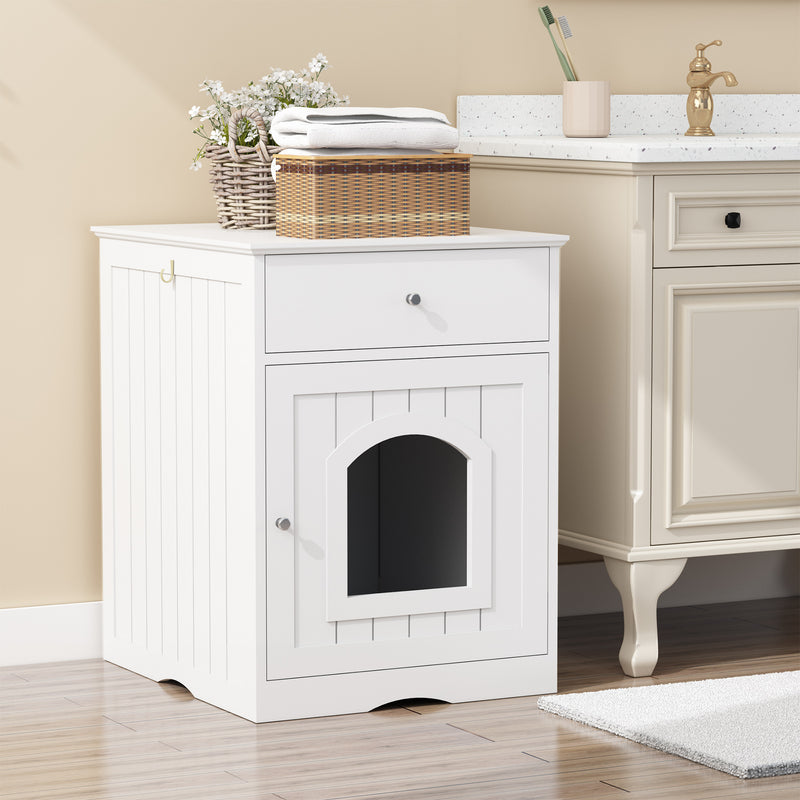 Smart Fendee Cat Litter Box Furniture, Adorable Wooden Pet House Cat Litter Box Enclosure with Drawer, Side Table, Indoor Pet Crate, Cat Home Nightstand, Easy to Clean