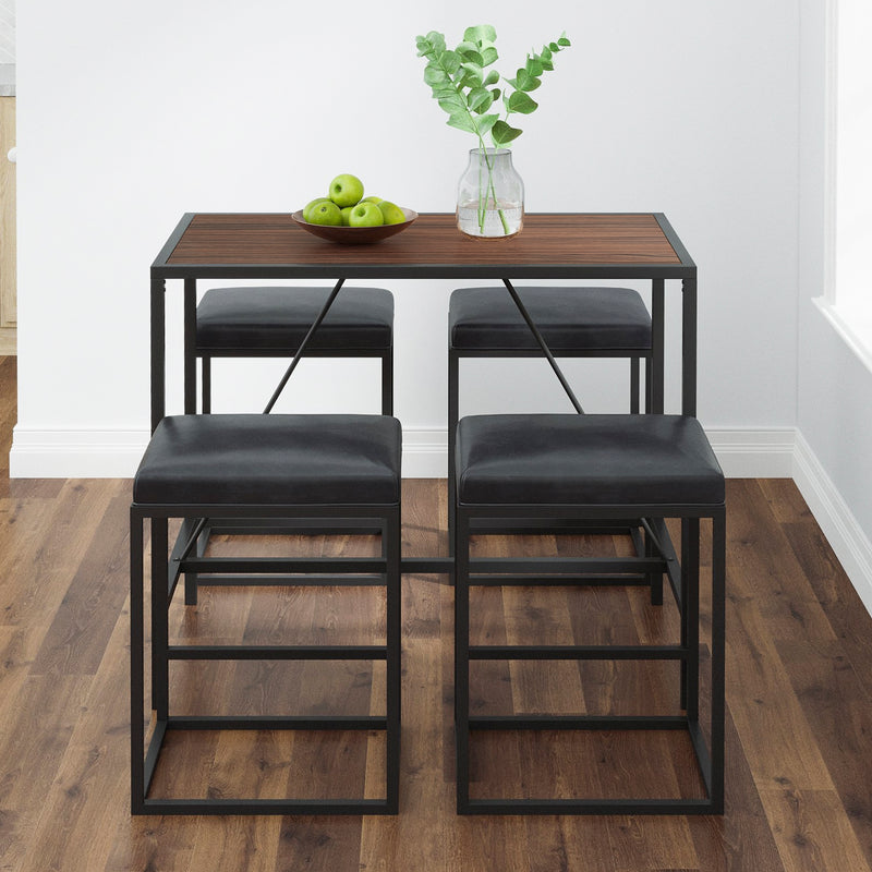 Indoor Walnut Metal Pub Dining Table with Metal Frame