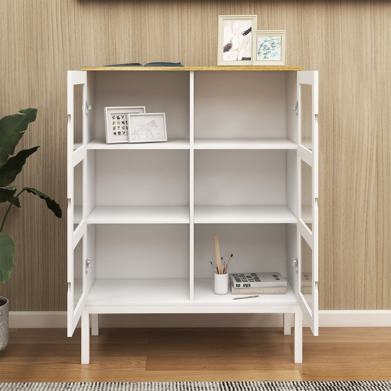 Two-door Three-tier Shelf Bookcase Cabinet