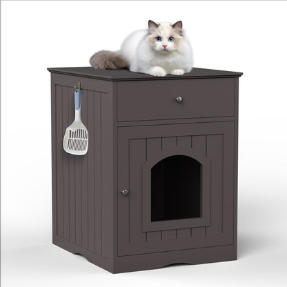 Smart Fendee Cat Litter Box Furniture, Adorable Wooden Pet House Cat Litter Box Enclosure with Drawer, Side Table, Indoor Pet Crate, Cat Home Nightstand, Easy to Clean