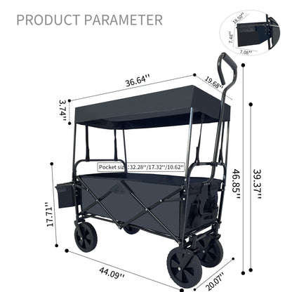 Collapsible Folding Wagon, Push Pull Foldable Beach Wagon Cart