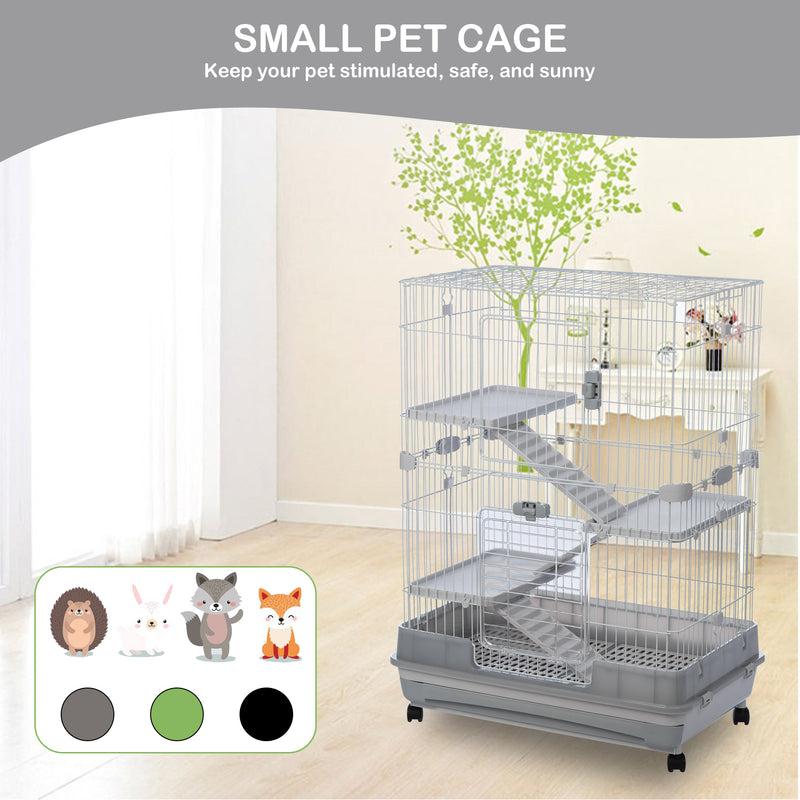 4-Tier 32"Small Animal Metal Cage Height Adjustable with Lockable Casters Grilles Pull-out Tray