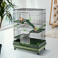 4-Tier 32"Small Animal Metal Cage Height Adjustable with Lockable Casters Grilles Pull-out Tray