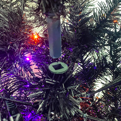 6FT Artificial Fir Bent Top Halloween Christmas Tree, Xmas Tree Bendable Grinch Style w/1,080 Lush Branch Tips, 300 LED Lights X-mas Halloween Style