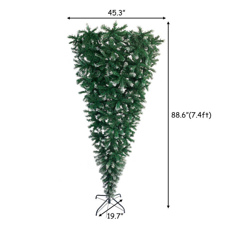 Upside Down Green Christmas Tree, Reinforced Metal Base & Easy Assembly 7.4ft X-mas