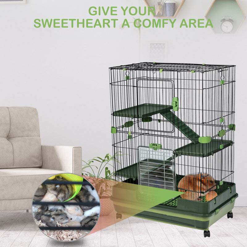 4-Tier 32"Small Animal Metal Cage Height Adjustable with Lockable Casters Grilles Pull-out Tray